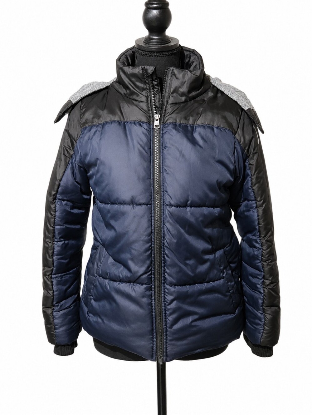 CALVIN KLEIN Boy Sz 10-12 Puffer Jacket Black Blue Gray